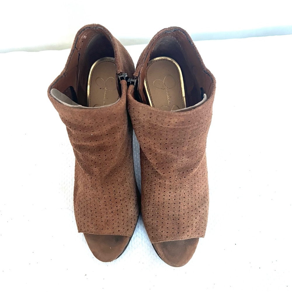 Jessica Simpson Brown Suede Open Toe Ankle Bootie - Picture 7 of 12